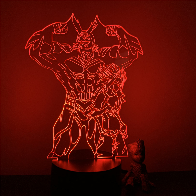 3D LED Night Light My Hero Academia All Might Strong And Weak Anime Figure 7 Colors Touch Optical Illusion Lamp Bedroom Kids Gif
