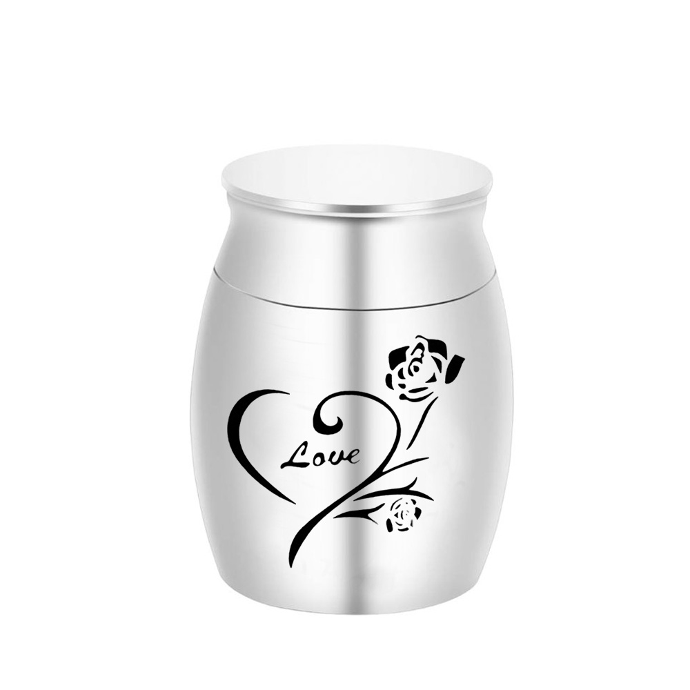 Love Custom Rose Flower Aluminum Pet Caskets Urns Pet Memorial Urn Bright Ashes Holder Cremation Urn for Ashes Human Pet Urn