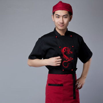 Chinese style Short -sleeve Chef service Embroidered dragon Hotel working wear Restaurant work clothes Tooling uniform cook Tops