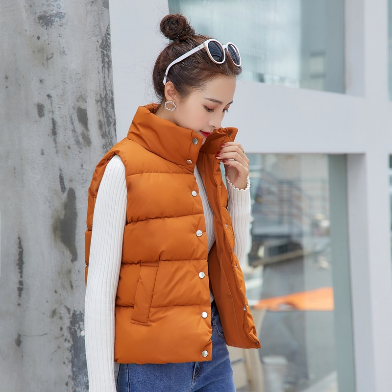 Autumn Winter Women's Solid Loose Vests Stand Collar Vest Jacket Cotton Padded Sleeveless Coat Windproof Warm Waistcoat