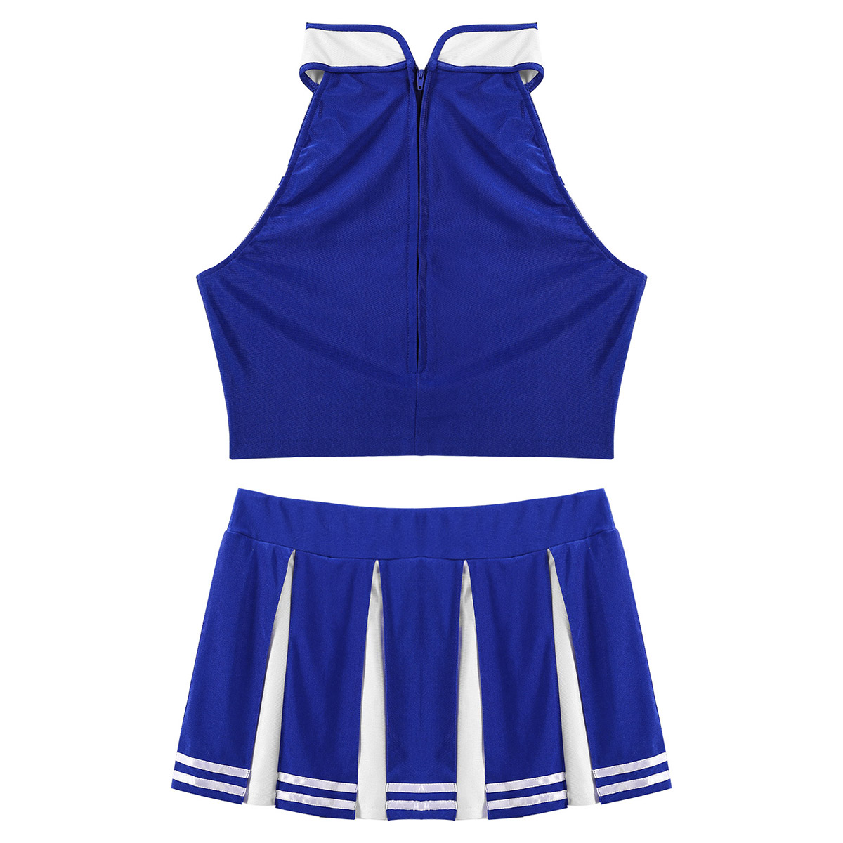 Women Cheerleader Costume Stand Collar Sleeveless Crop Top with Mini Pleated Skirt Set Team Dance Outfit Cheerleading Uniforms