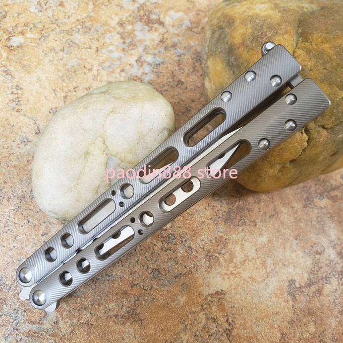 The One Butterfly Trainer Knife EX-10 Bushing System 440 Blade Titanium Handle Jilt Knife Not Sharp Hunting Free-swinging Knife