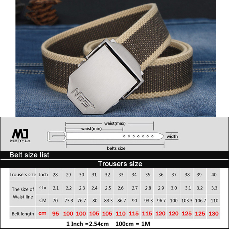 MEDYLA Canvas Belts Striped Adult Fashion Men Belt Ultra Long 140cm Canvas Belt Man Automatic Buckle Knitted Belts