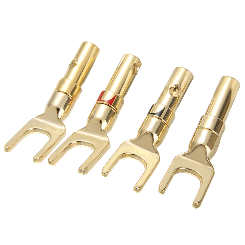 4pcs/lot Gold Plated Speaker Plug Connecter Type Y Spade Speakers Plugs Audio Screw Fork Connector Adapter