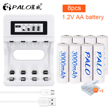 Palo 4-16pcs AA Rechargeable Battery 1.2V 3000mAh NI-MH Nimh Ni Mh High Capacity Rechargeable AA Batteries for Camera Toy Car