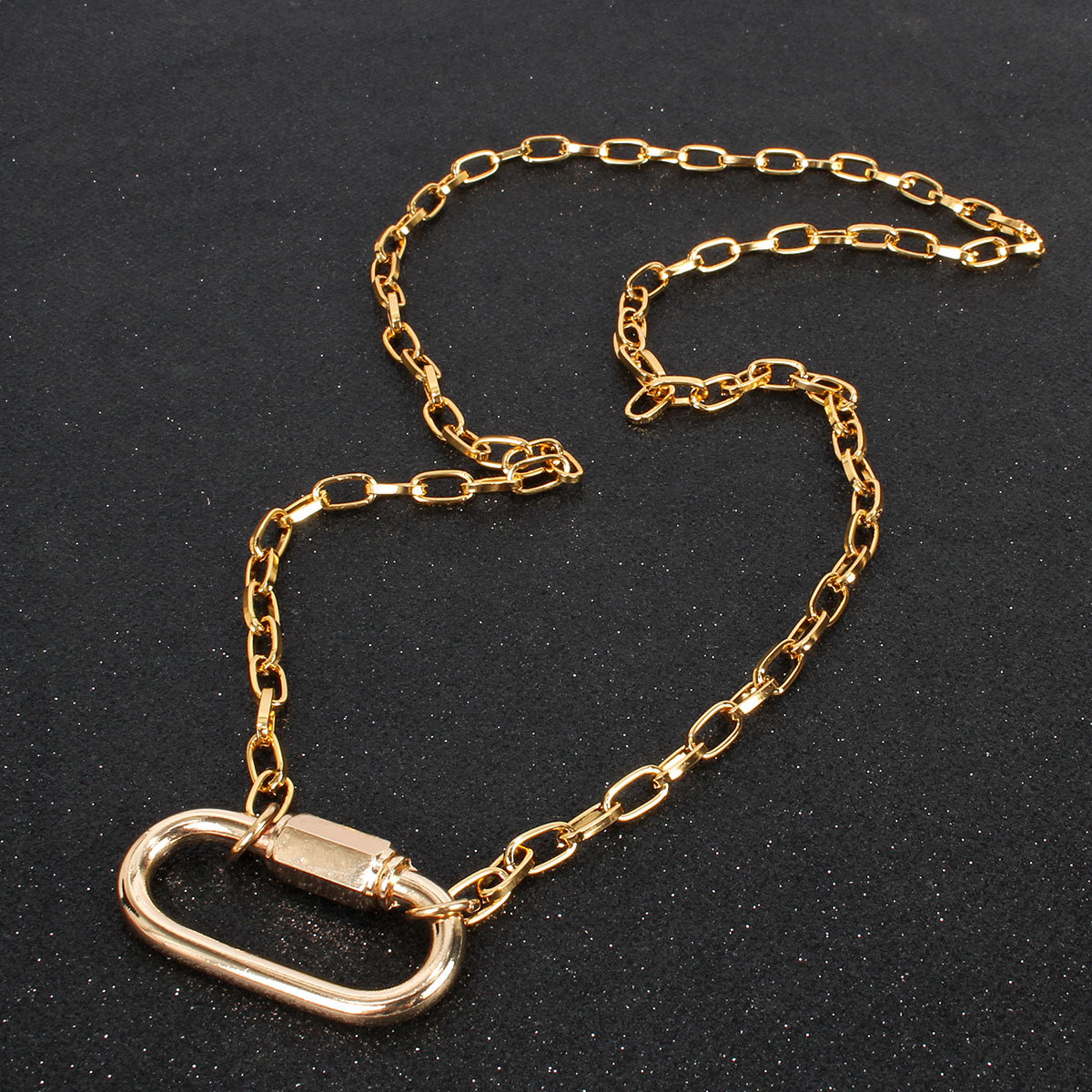 Women Necklace Stainless steel Gold Color Strong Shackle U Carabiner Snap Hook Charm Climbing Buckle Horseshoe Clasp Long Choker