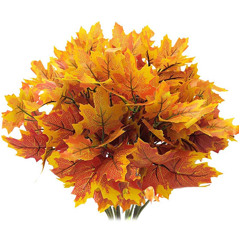 Artificial Maple Leaves Branches Autumn Leaves 5 Bundles Fall Decorations Outdoor UV Resistant Greenery Shrubs Plants Artificial