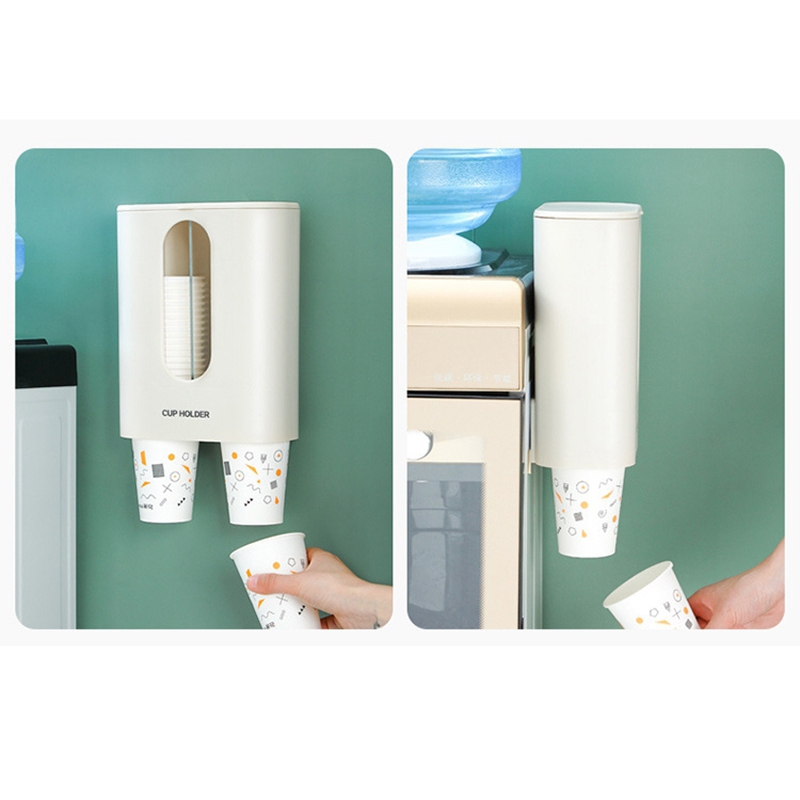 Household Disposable Paper Cup Holder Water Dispenser Dustproof Cup Holder Wall Mount Double Tube Paper Cup Rack