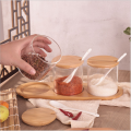 Creative Bamboo Cover Glass Seasoning Jar Set Sugar Bowl Salt Pepper Spice Transparent Kitchen Storage Container