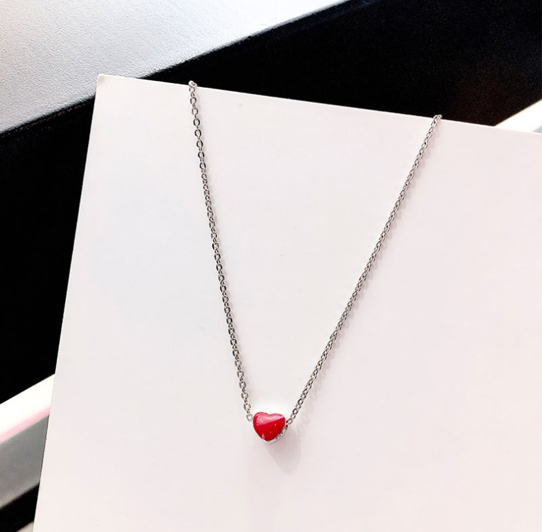Ramos New sweet cute handmade red drop glaze Heart-shaped necklace fresh fashion trend peach girlfriend love