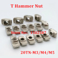 50pcs M3 M4 M5 T Slot Hammer Head Nut Nickel Plated Carbon Steel Connector T-Nut Fastener for 2020 Aluminum Profile Accessories