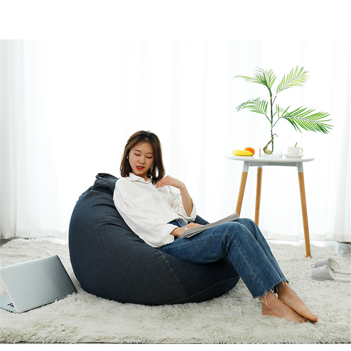 Denim Bean Bag Lazy Sofas Cover Lounger Seat Living Room Furniture Without Filler Pouf asiento Couch Tatami Chairs Cover 3 Sizes