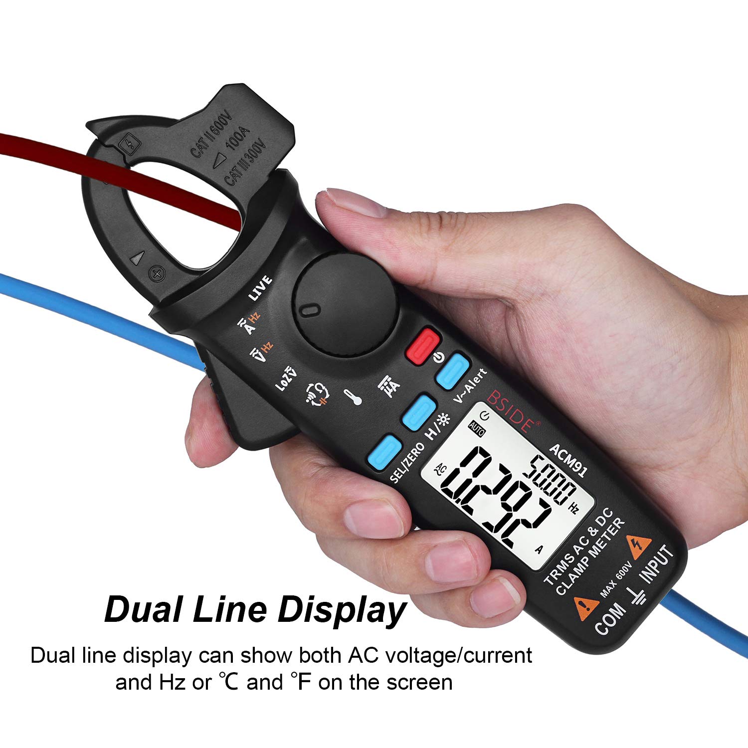 BSIDE Digital Multimeter Clamp Meter True RMS Double Line Display DC AC 100A Current 1mA Accuracy Repair Ammeter Voltmeter Hz