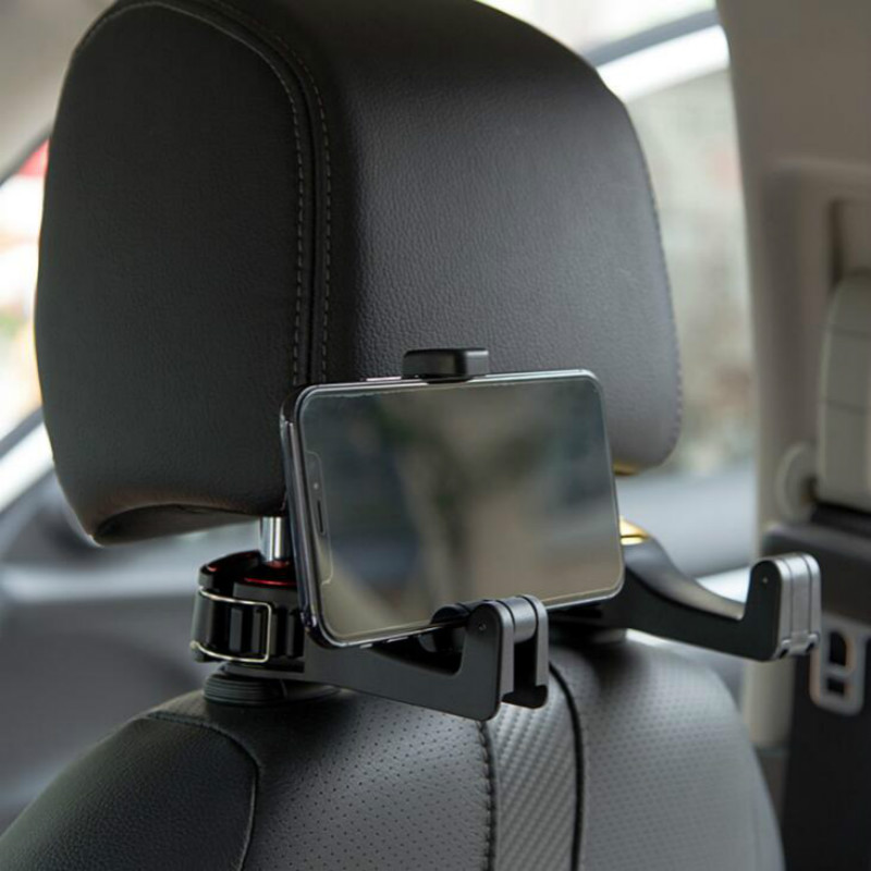 Car Headrest Hook with Phone Holder Car Seat Back Hanger for Handbag Grocery Organizer Auto Fastener Clips Interior Accessories