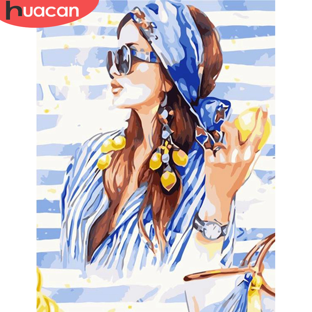 HUACAN DIY Pictures By Numbers Girl Portrait HandPainted Kits Drawing Canvas Oil Painting Home Decoration Art Gift
