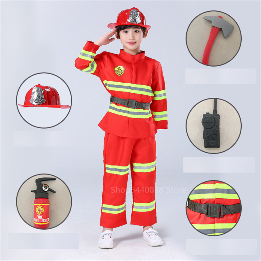 Halloween Carnival Party Fireman Exercise Army Suit Kids Firefighter Uniform Children Sam Role Play Boy Girl Cosplay Costumes