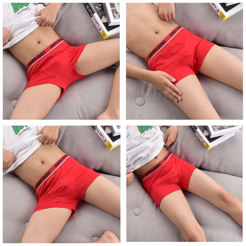 High Quality Kids Underwear Solid Red Color Boxers for Teenage Boys Korean Soft Cotton Underpants Teen Panties Shorts 4pcs/pack