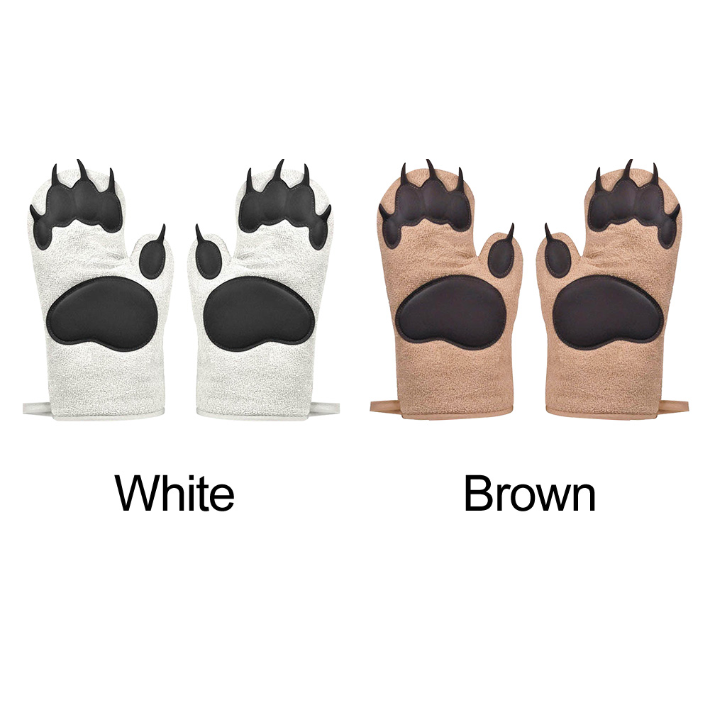 Insulated Heat Resistance Frying BBQ Outdoor Camping Cooking Baking Kitchen Gloves Bear Oven Mitts Cotton Blend Hanging Cute