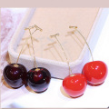 Cute simulation red cherry earrings female cherries pink dried flowers fresh cherry earrings pendant woman fashion accessories