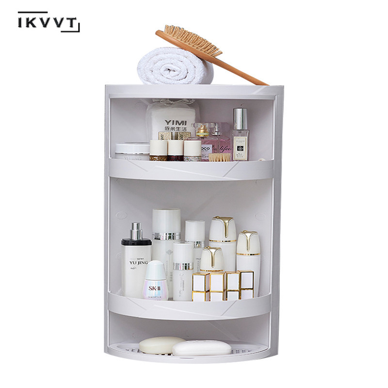 Rotatable bathroom shelf Plastic Triangle Storage Rack Wall-absorbing Cosmetic Storage Box Free Punching Bathroom Accessories