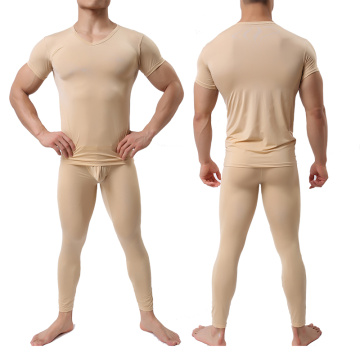 Men's Undershirt Pant Set Ultra-thin Cool Spandex Thermal Sleep Underwear Shirt & Pant Set