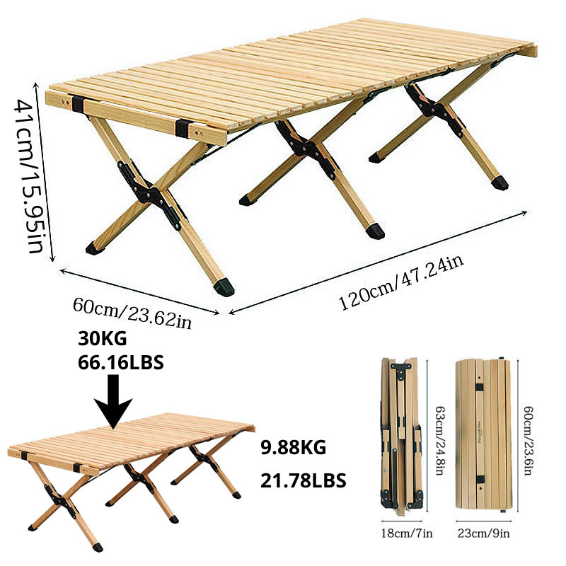 Beech Outdoor Camping Folding Wood Table 120cm
