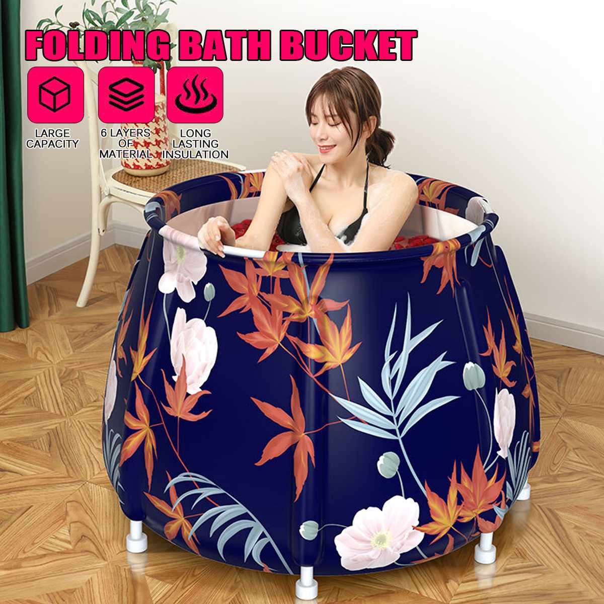 6-layer Bathtub Folding Bath Bucket Foldable Large Adult Tub Baby Swimming Pool Insulation Separate Family Bathroom SPA Tub