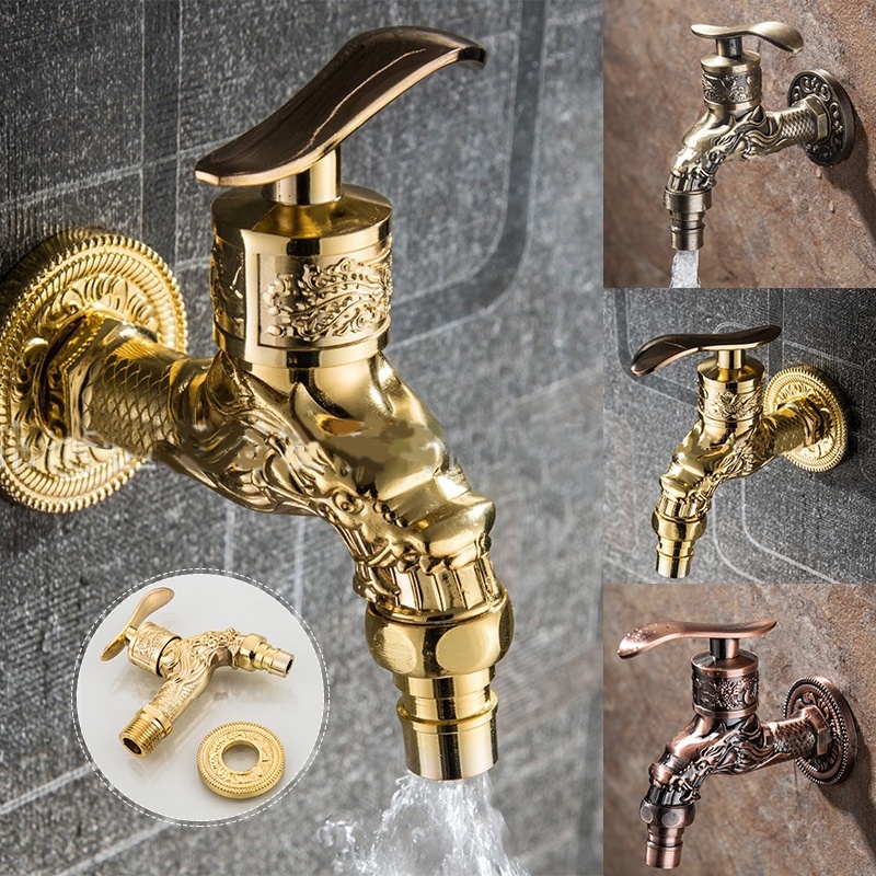 1Pcs Antique Bronze/Red/Gold Carved Water Tap Wall Mount Golden Faucet Washing Machine Faucet Garden Bathroom Bibcock Taps