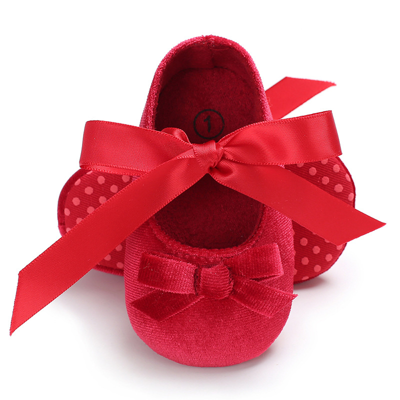 Handmade Riband Newborn Baby Girl Shoes Flats Soft-Sole Comfortable Prewalker First Walker Toddlers Bowknot Gift Outdoor Red