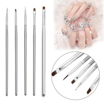 5PCs/Set Painting Silver Brush Nail Art UV Gel 3D Manicure Design Draw Paint Pen Non-corroding Nail Polish Builder Nail Brushes