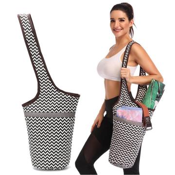 Casual Wave Pattern Yoga Mat Shoulder Bags Canvas Bohemian Style Yoga Bag Large Size With Multi Pocket Outdoor Fitness Equipment