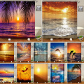 Sunlight Ocean Beach Fabric Shower Curtain Bathroom Curtains Sunset Dusk Sea Animal Dolphin Bath Screen with 12 Hooks