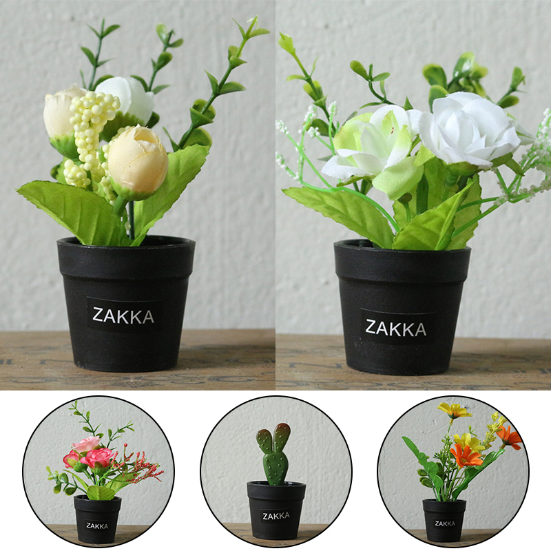 1 Set Artificial Plants With Pot Fake Flowers Small Bonsai Potted For Home Bedroom Living Room Decoration Hotel Garden Decor
