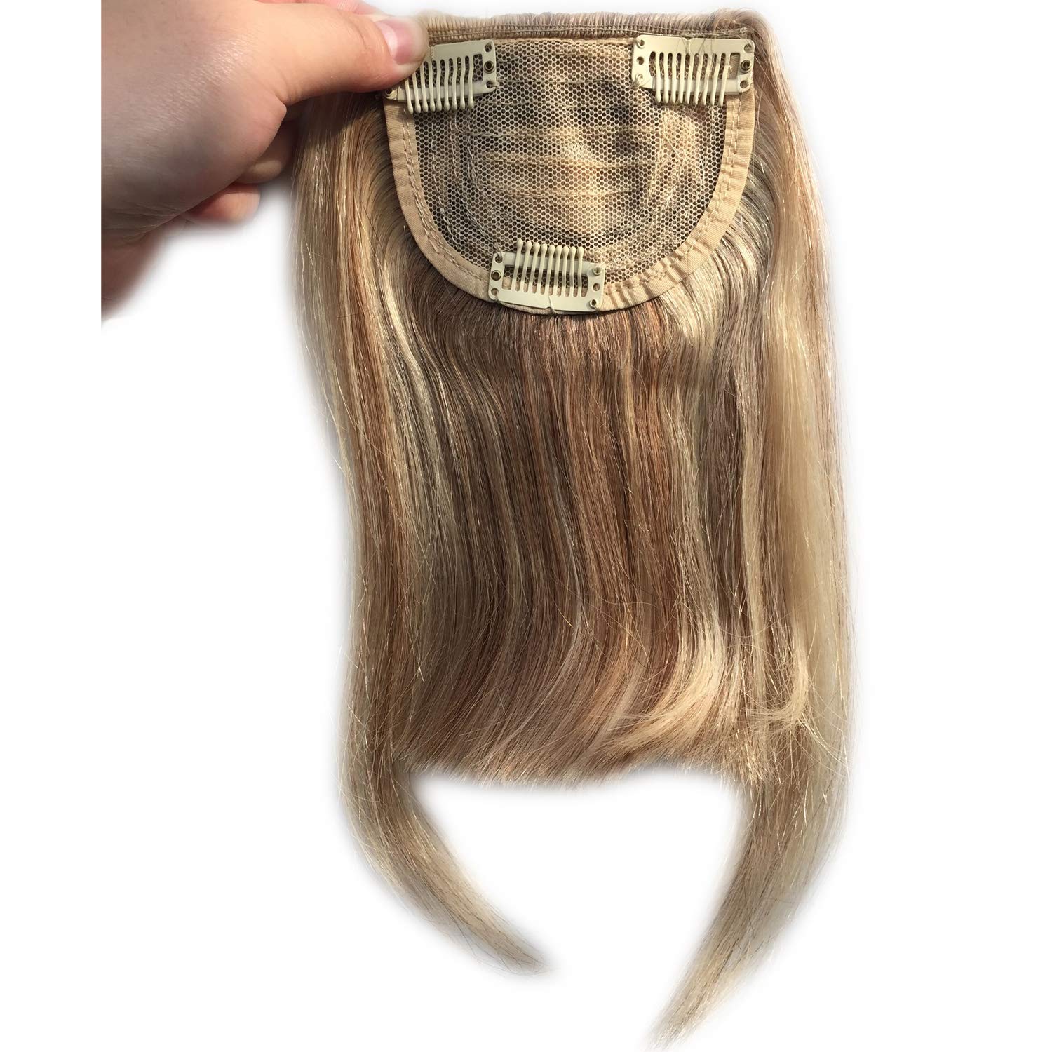 27P613 Blonde Mixed Brown Color Brazilian Human Hair Clip-in Hair Bangs Full Fringe Short Straight Hair Extension for women 6-8"