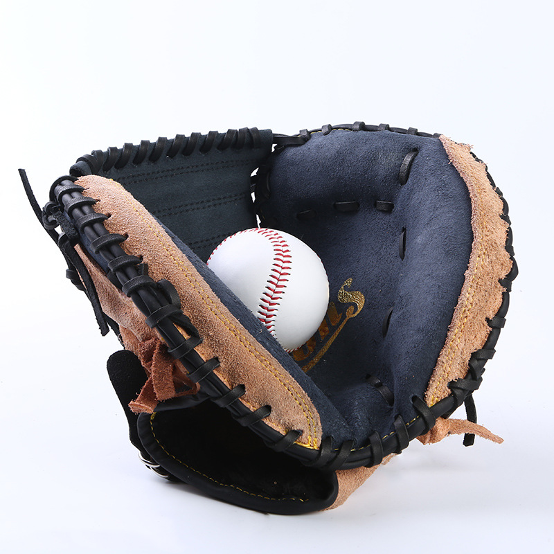 Outdoor Sports Brown Black Leather Baseball Catcher Glove Softball Practice Equipment Size 12.5 Left Hand for Adult Training