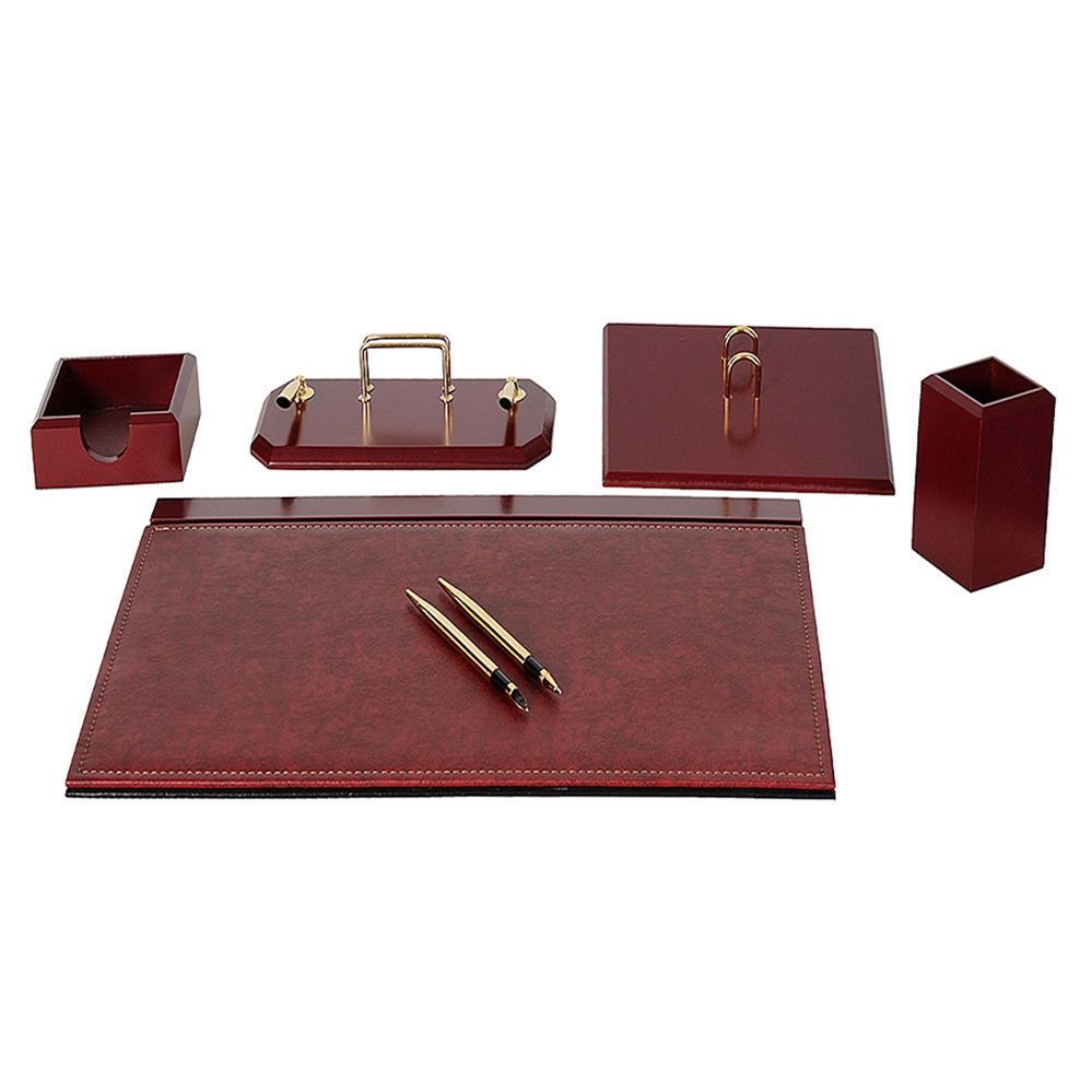Luxury Wooden Flas Desk Set 6 Pieces Desk Organizer Office Accessories Offise Accessories Desk Pad Pen Case Document Tray