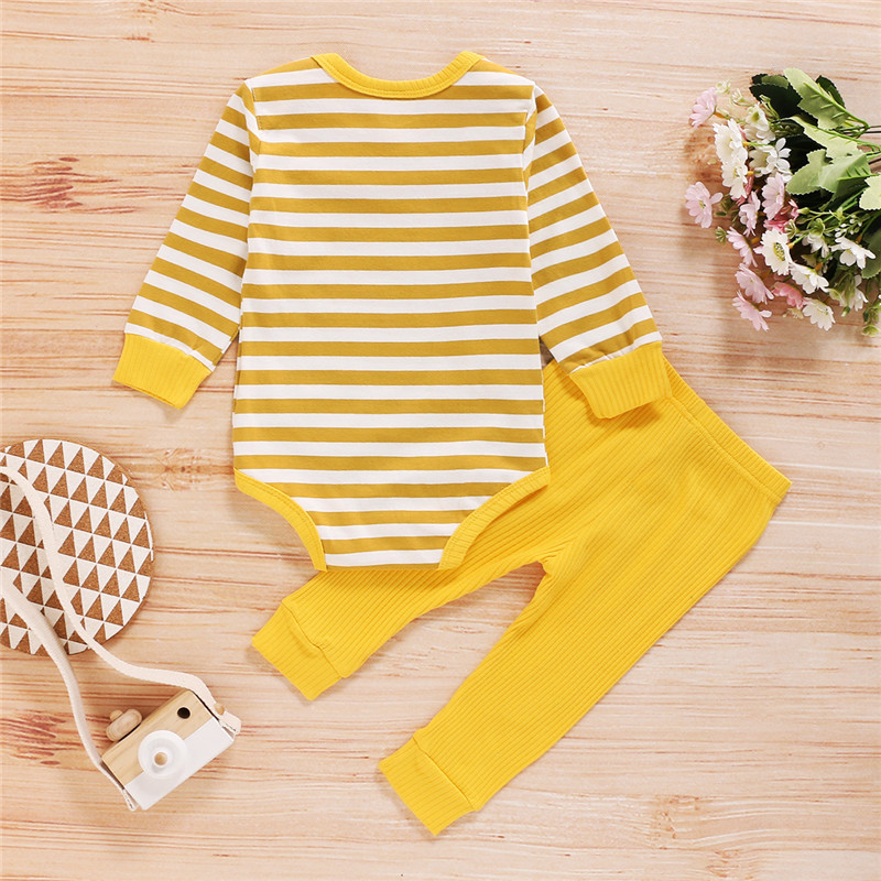 Autumn Toddler Kids Baby Boys Girls Clothes Sets Newborn Infant Striped Long Sleeve Romper Tops+Pants Trousers Outfit Clothes