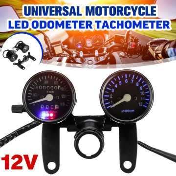 Universal Dual Gauges Motorcycle Odometer Speedmeter Tachometer LED Backlight Speed Meter Cafe Racer Instruments Gauge Panel