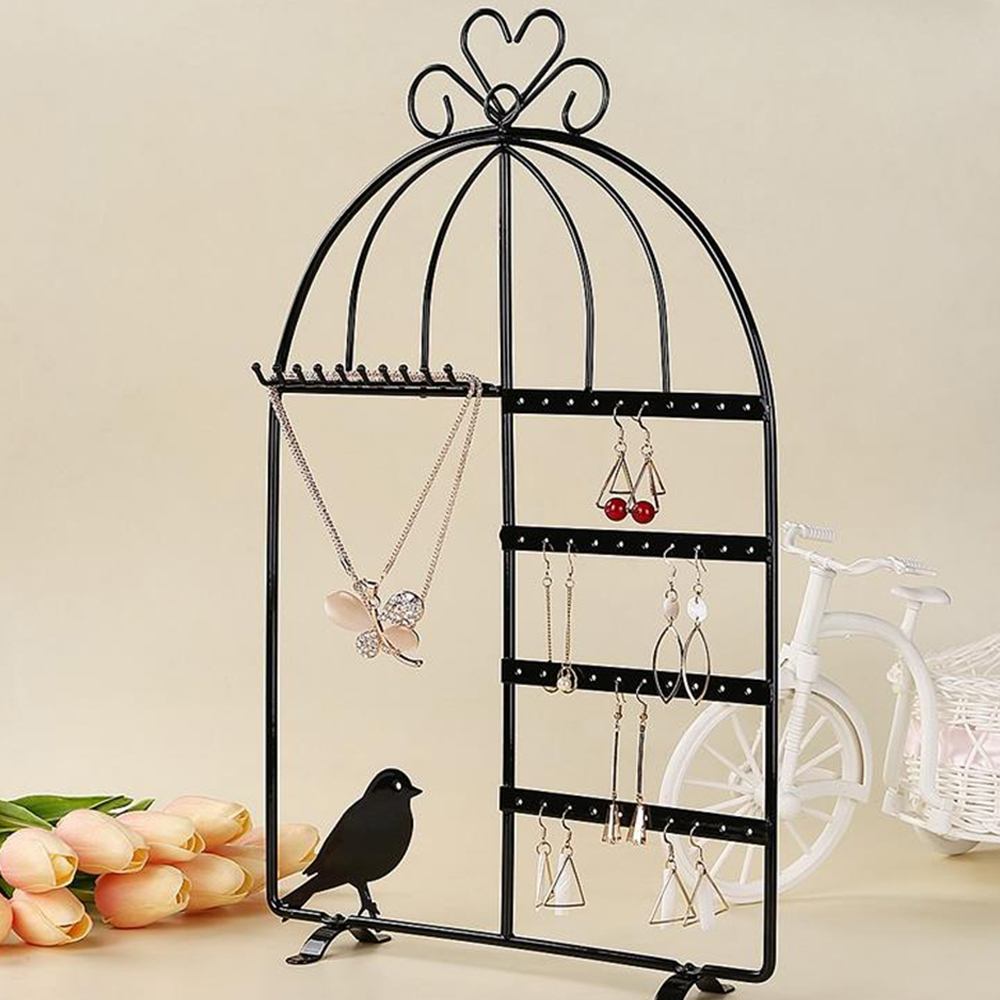 Black Bird Cage Jewelry Organizer Display Stand Holder Earrings Necklace Bracelet Display Rack Holder Jewelry Storage Organizer
