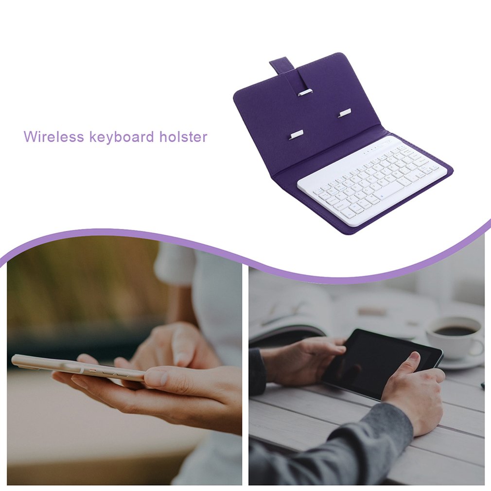 Wireless Keyboard with Protective Cover Mobile Phone Keyboard Leather Case Protective Case with Data Cable
