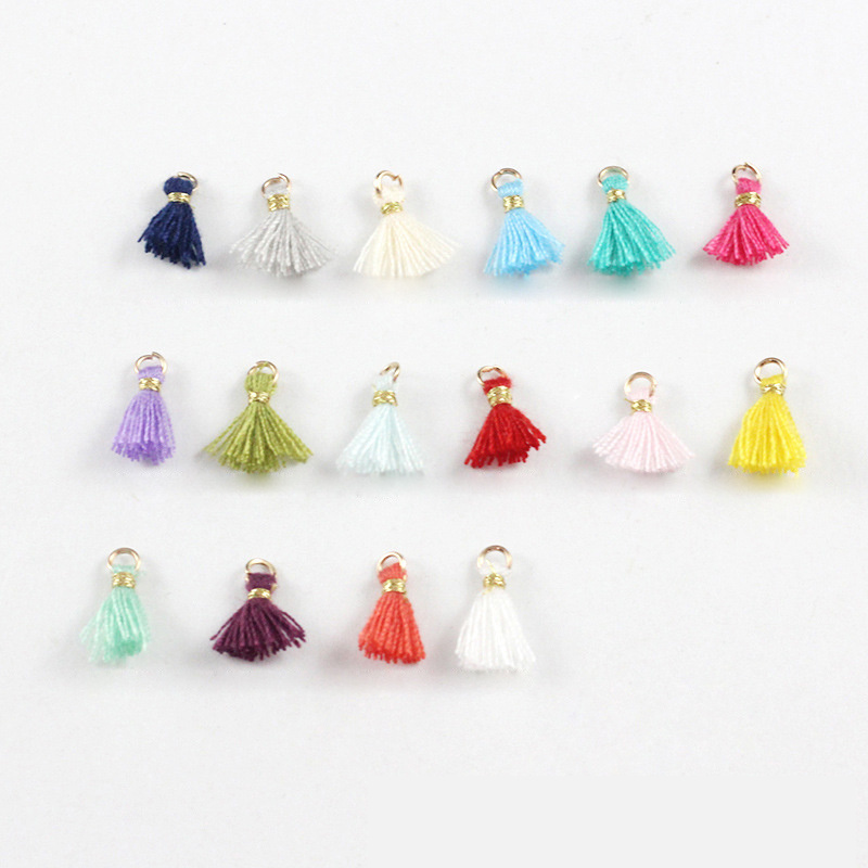 30-100Pcs 1cm Cotton Thread Mini Metal Hanging Ring Tassel Trim Pendant DIY Craft Jewelry Earrings Decor Materials Fringe Trim