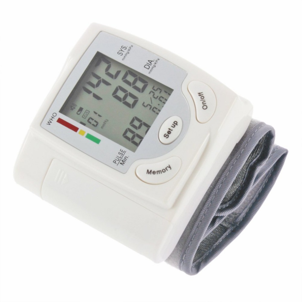 Automatic Digital LCD Display Wrist Blood Pressure Monitor Heart Beat Rate Pulse Meter Measure Sphygmomanometer White Carry