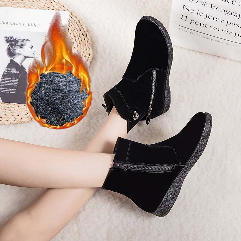 Women Shoes Winter Warm Flock Suede Ankle Boots Women Winter Shoes Flats Heel Women Boots Female Ladies Shoes Botas Mujer 2020