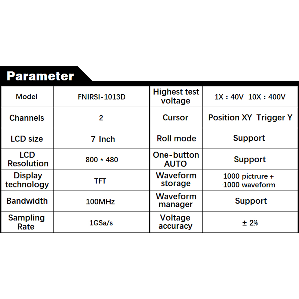 Digital Oscilloscope 1013D 2 Channels 100MHz*2 Band Width 1GSa/s Sampling Rate Oscilloscope with 7 Inch TFT LCD Touching Screen