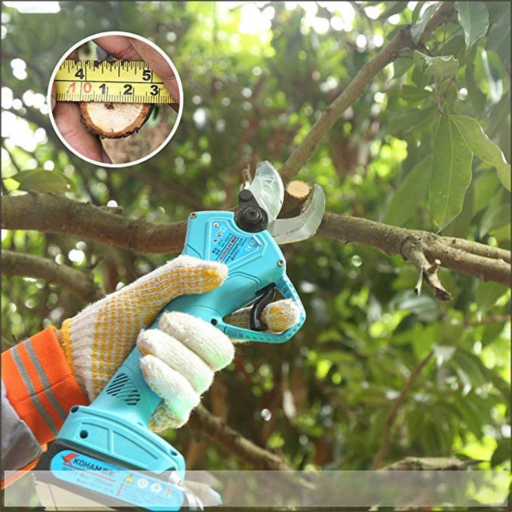 21V Rechargeable Electric Pruning Scissors Pruning Shears Garden Pruner Secateur Branch Cutter Cutting Tool W/ 2x Battery