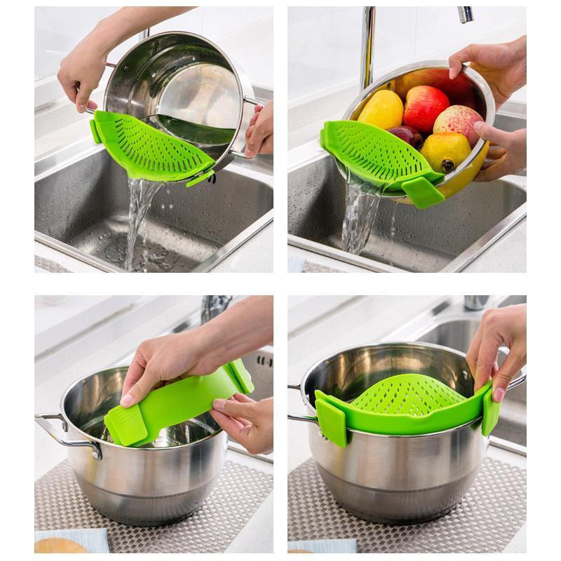 New Silicone Pan Strainer Creative Pan Strain Clip On Pasta Food Convenience Various Colors Draining Kitchen Tools