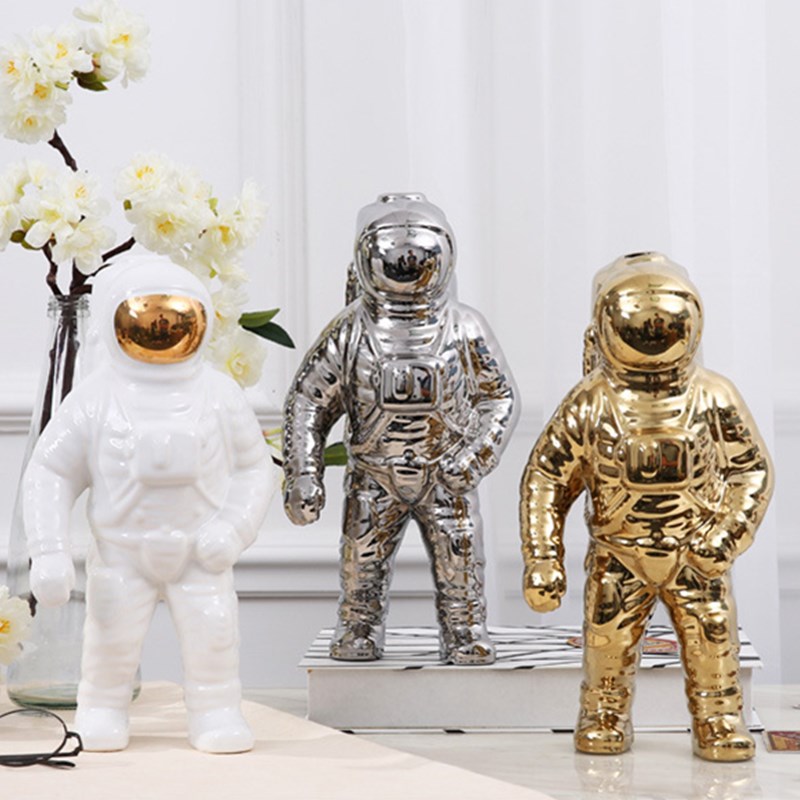 Astronaut Sculpture Space Man Flower Vase Rocket Ceramic Material Cosmonaut Statue Fashion Home Furnishing Articles L3245