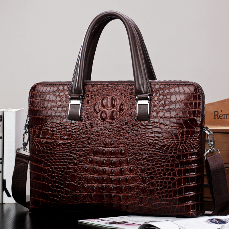 New Luxury 100% Cow Genuine Leather Business Men's Briefcase Male Shoulder Bag Alligator Messenger Bag Tote Computer Handbag