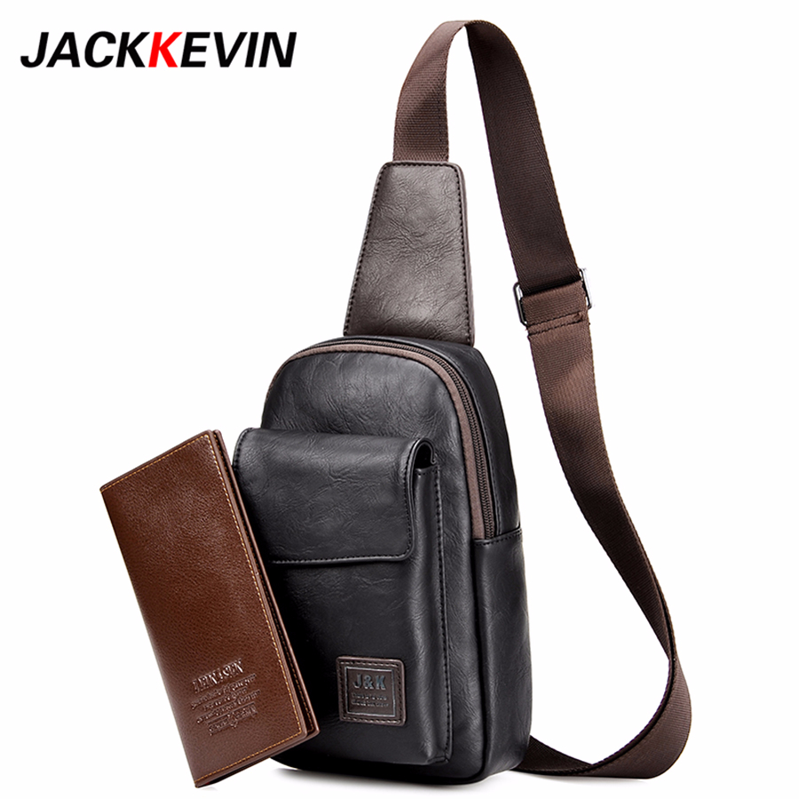 Men's Fashion Retro PU Foot Leisure Travel Bag Shoulder Messenger Bag Waterproof Wear Chest Harness Chest Pocket