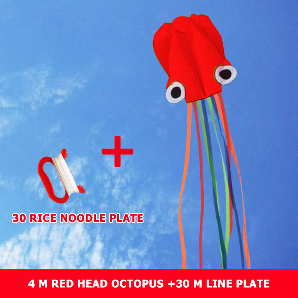 4m Soft Octopus Kite with 30m Handle Line Children Funny Portable Classic Texture Colorful Flying Kite Windsock Fun Toys